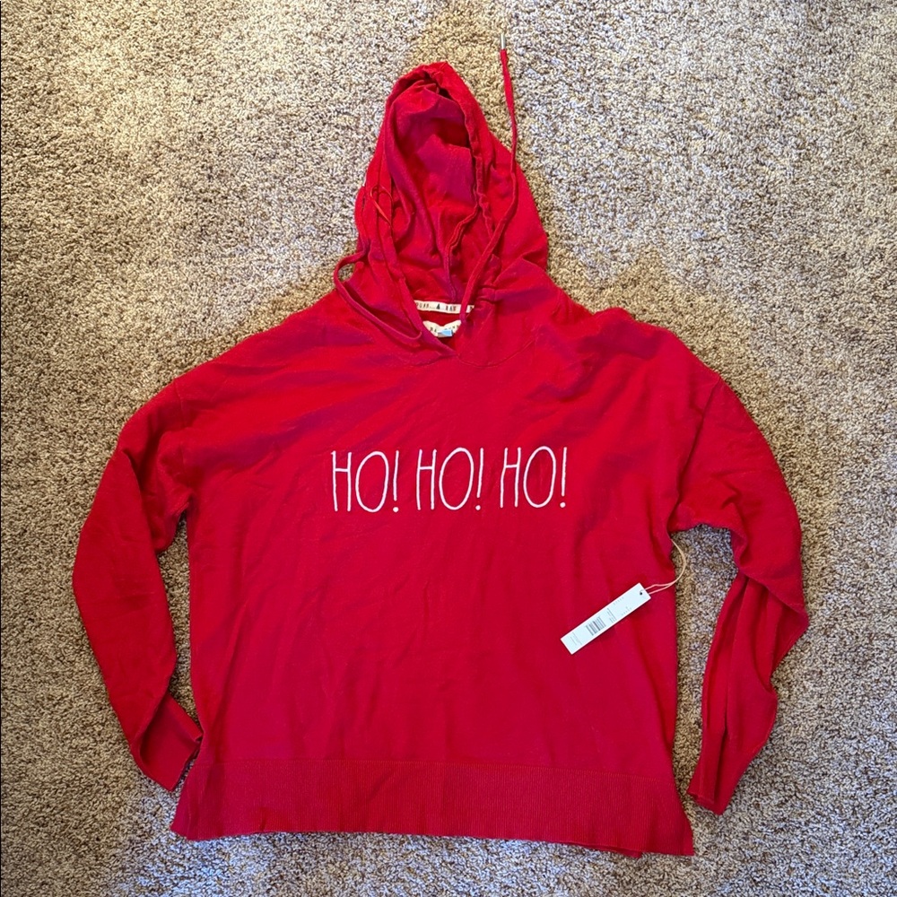 NWT Rae Dunn Red Embroidered Ho Ho Ho Hoodie - XL